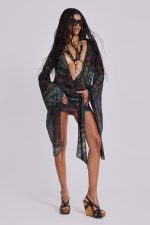 Aria Mesh Plunge Mini Dress in Labyrinth - Image 3