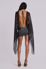 Aria Mesh Plunge Mini Dress in Labyrinth - Image 2