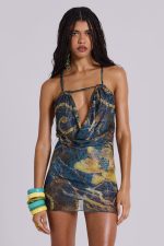 Luiza Mesh Beaded Backless Mini Dress - Image 7