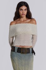 Nyra Long Sleeve Bardot Top - Image 3