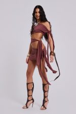 Mena Asymmetric Mini Dress in Sienna - Image 2