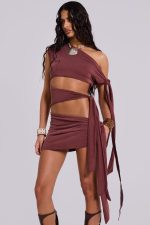Mena Asymmetric Mini Dress in Sienna - Image 5