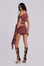 Mena Asymmetric Mini Dress in Sienna - Image 4