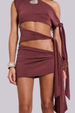Mena Asymmetric Mini Dress in Sienna - Image 7