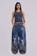 Eye Contact Vest Top With Eyelets in Grey - Image 4