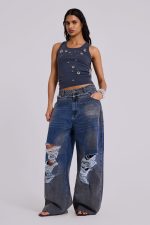 Eye Contact Vest Top With Eyelets in Grey - Image 7