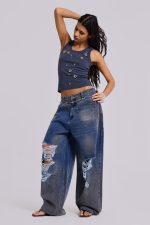 Eye Contact Vest Top With Eyelets in Grey - Image 8