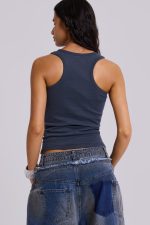 Eye Contact Vest Top With Eyelets in Grey - Image 6