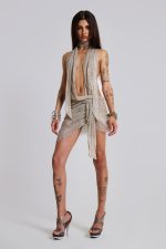 Spyro Snakeskin Plunge Mini Dress - Image 3