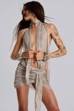Spyro Snakeskin Plunge Mini Dress - Image 5