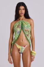 Melona Embellished Wrap Mini Skirt in Lime - Image 2