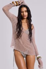 Naia Loose Knit Hooded Top in Clay - Image 11