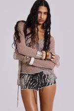 Naia Loose Knit Hooded Top in Clay - Image 9
