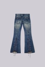 Washed Blue Laced Flared Jeans - Image 3