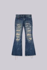 Washed Blue Laced Flared Jeans - Image 4