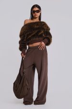 316 Off The Shoulder Fur Jumper in Brown - Image 11