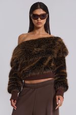 316 Off The Shoulder Fur Jumper in Brown - Image 8