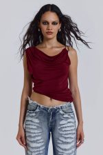 Dare To Drape Top In Red Wine - Image 4