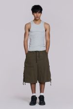 Khaki Parachute Cargo Baggy Shorts - Image 2