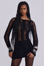Black Umbra Shredded Mini Dress - Image 2