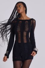 Black Umbra Shredded Mini Dress - Image 4
