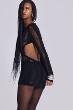Black Umbra Shredded Mini Dress - Image 5