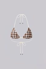 Brown Checked In Triangle Bikini Top - Image 4