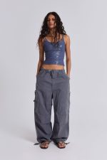 Vintage Grey Parachute Cargo Pants - Image 5