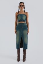 Liberty 2 In 1 Detachable Denim Blue Midi Dress - Image 2