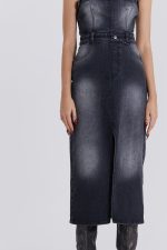 Liberty 2 In 1 Detachable Denim Black Midi Dress - Image 8