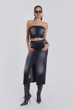 Liberty 2 In 1 Detachable Denim Black Midi Dress - Image 5