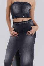 Liberty 2 In 1 Detachable Denim Black Midi Dress - Image 6