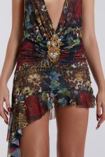 Cindy Plunge Mini Dress in Floral - Image 5