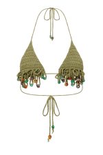 Green Canary Knit Micro Bikini Top with Beaded Trim - Image 8