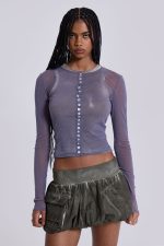 Fiala Pearl Button Mesh Top - Image 4