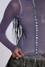 Fiala Pearl Button Mesh Top - Image 2