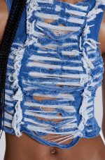Shredded Denim High Neck Top - Image 5