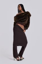 316 Off The Shoulder Fur Jumper in Brown - Image 3