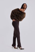 316 Off The Shoulder Fur Jumper in Brown - Image 4