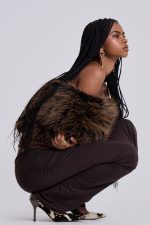 316 Off The Shoulder Fur Jumper in Brown - Image 7
