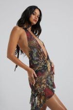 Cindy Plunge Mini Dress in Floral - Image 3