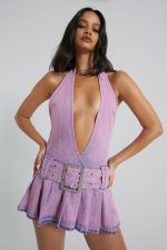 Malibu Plunge Denim Mini Dress - Image 5