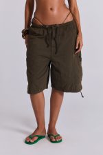 Khaki Parachute Cargo Shorts - Image 2