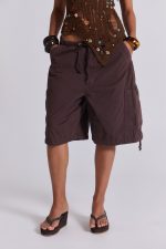 Brown Parachute Cargo Shorts - Image 2