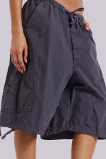 Vintage Grey Parachute Cargo Shorts - Image 2