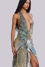 Cindy Plunge Maxi Dress In Green - Image 2