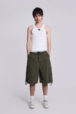 Khaki Parachute Cargo Baggy Shorts - Image 5