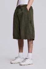 Khaki Parachute Cargo Baggy Shorts - Image 8