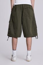 Khaki Parachute Cargo Baggy Shorts - Image 6
