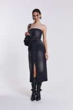 Liberty 2 In 1 Detachable Denim Black Midi Dress - Image 4